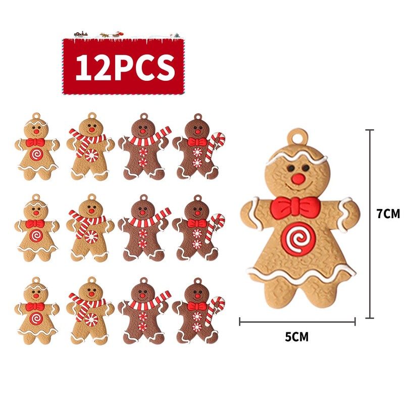 Christmas Tree Decorations, 12 Pieces, Traditional Ginger Man, Gingerbread Man