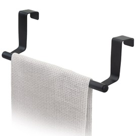 Tatkraft Horizon Black Door Towel Holder Kitchen Dish Towel Holder, Brushed Stainless Steel
