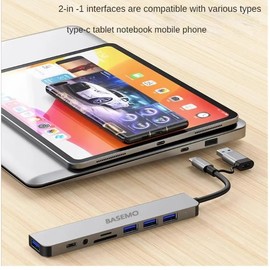BASEMO 8-in-1 USB 3.0 Hub with SD/TF Card Reader, 5Gbps Fast Transfer, Compatible with Laptop/Tablet/Phone, RoHS Certified