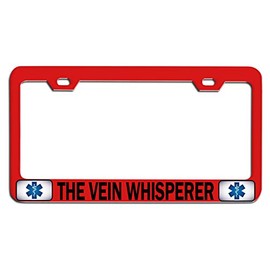 Custom Brother - The Vein Whisperer Paramedic Doctor Nurse Red Steel Auto SUV License Plate Frame License Tag Holder, K50