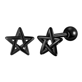Yumilok Men's Stud Earrings for Women Stainless Steel Star Stud Earrings Ear Cuff Earrings Piercing Pentagram Hollow, Stainless Steel