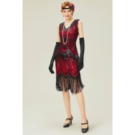 BABEYOND Women's Flapper Dresses Set 1920s V Neck Great Gatsby Dress with Accessories Set