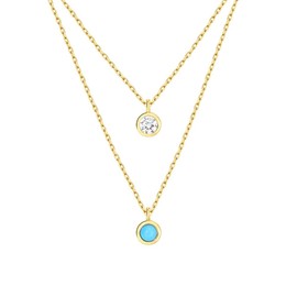 Bellitia Jewelry Turquoise Pendant Necklace for Women, Stacked Layered Necklaces Dainty Gold Necklace CZ Jewelry Set