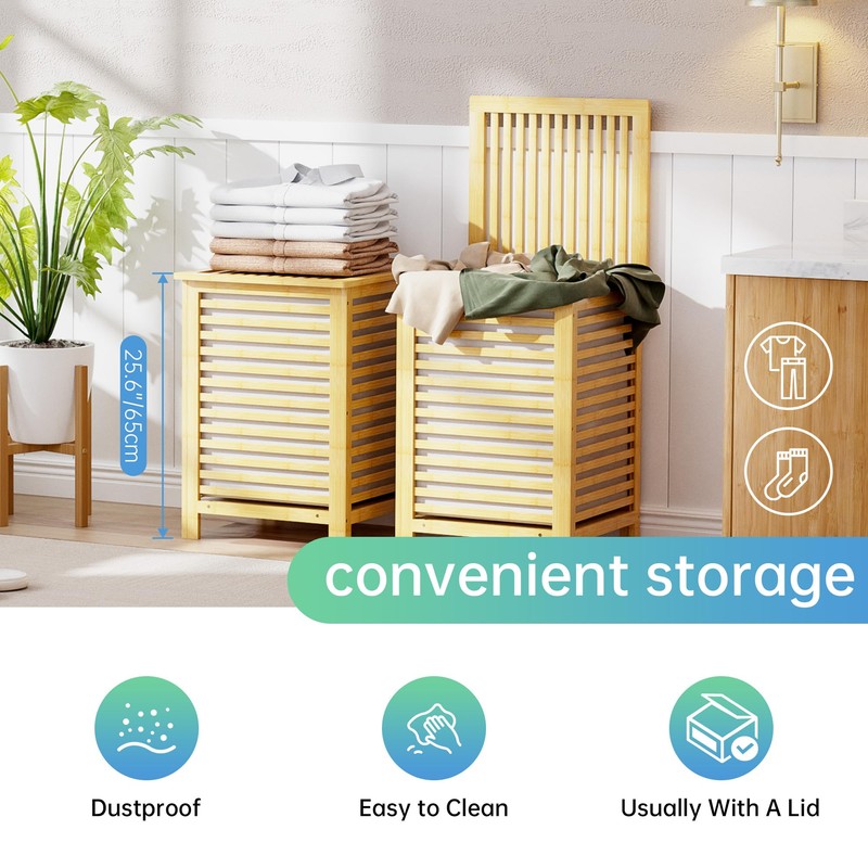 SMIBUY Double Laundry Hamper with Lid, 120L Bamboo Laundry Basket