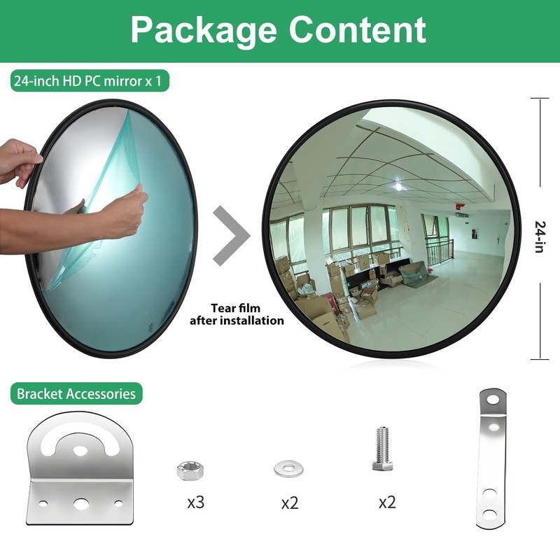 24" Unbreakable PC Convex Mirror with Adjustable Bracket - Vision