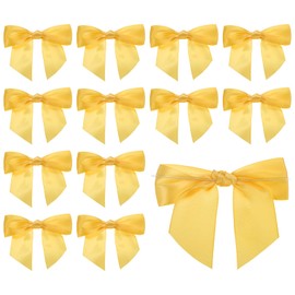 PATIKIL 4.5" Twist Tie Satin Bow, 36Pcs Large Twist Tie Pretied Satin Ribbon Bow Premade Wrapping Bownot Decoration for Treat Bag Craft DIY Wedding Christmas Package Gift, Dark Yellow