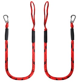 4 Feet Bungee Dock Line with Stainless Steel Clip & Foam Float 2pcs, Mooring Rope for Docking with Built-in Snubber, Ideal Boat Accessories for PWC, Jet Ski, SeaDoo, Kayak, Pontoon, Canoe, Power Boat