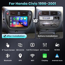 9 inch Wireless Car Play Car Radio for Honda Civic 1996-2001 with Wireless Android Auto,Podofo HD IPS Touch Screen Bluetooth Car Stereo with GPS WiFi FM/RDS Radio Backup Camera 2G RAM 64G ROM