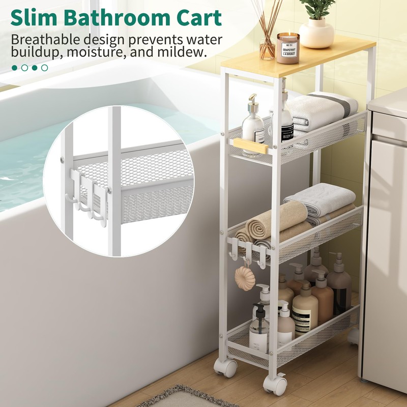 4-Tier Slim Utility Rolling Laundry Cart with Wheels, Easy to