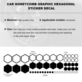BWBWND 52 Grids Car Honeycomb Graphic Stickers, Waterproof PVC Hexagon Pattern Racing Sports Decal, Exterior Hexagonal Graphics Door Side Self-Adhesive Decor for Car Truck SUV (Black)