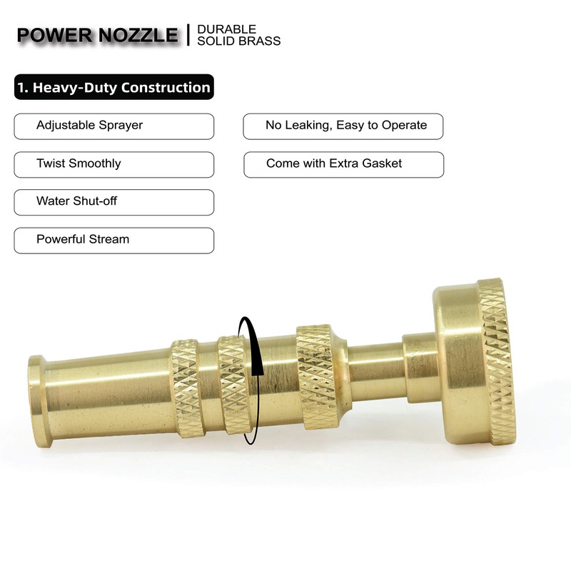 PLG Heavy Duty Brass Adjustable Garden Hose Nozzle & Hose