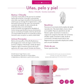 Gomitas de Biotina y Chlorella, Suplemento para Cabello, Uñas y Piel, con Antioxidantes, 2 Gomitas al Día