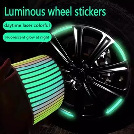 Car Passion Set Stickers Rims Wheels Car Motorcycle Bicycle Scooter Reflective Tires Glow In Glow In The Dark Reflective Rims Decoration Strips Maximum Safety In The Night (40 Pcs Fluorescent)