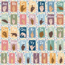 YIYDONG 36 Pieces ASL Alphabet Line Bulletin Board Set ABC Number Sign Language Flash Cards Wall Decorations for Pre-School Kindergarten Elementary Classroom Nursery Homeschool (Bohemia)
