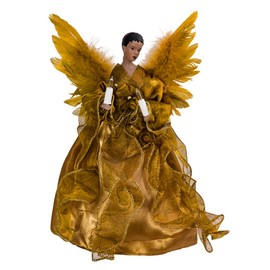 Kurt Adler UL 10-Light African American Angel Christmas Treetop Figurine, 13-Inch, Gold