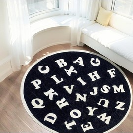 Kids Playroom ABC Rug Kids Alphabet Area Rugs for Nursery - Soft Playtime Collection, Home Decor Teepee Tent Circle Carpet, Best Shower Gift (47", Black)