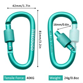 TITECOUGO 4 PCS Aluminum Alloy D-Ring High Strength Carabiner Key Chain Clip Hook For Camping Hiking (Not for Climbing) Sea Green