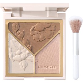 Highlighter Blush Palette Highlighter & Contour & Blush 3 en 1 Paleta de Maquillaje con Brocha, Hidratante Rostro Luminizador Bronceador para Mujer, Trio Sombra de Ojos Maquillaje en Polvo, Oscuro (1#)