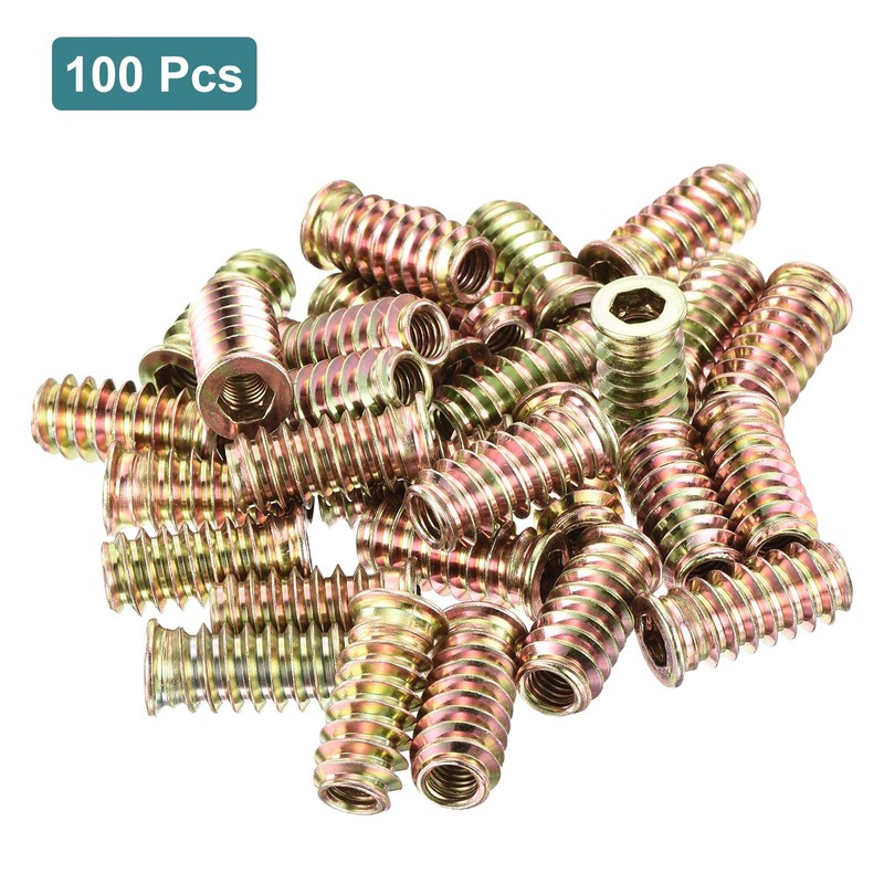 sourcing map 100Pcs Threaded Inserts, M6-1x25 Zinc Alloy Hex Socket