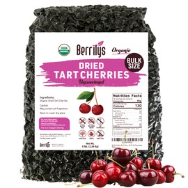 Berrilys Dried Tart Cherries (5 lb) - Organic, Unsweetened, Pitted, No Sugar Added, Perfect for Baking, Snacking & Salads, Unsweetened Dried Fruit, Oatmeal, Cherry Vanilla Bourbon Bread Pudding