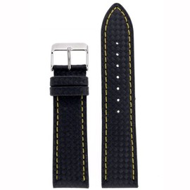 Tech Swiss Watch Band Carbon Fiber Black Yellow Stitching Water Resistant 24mm Strap Sport