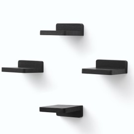 PHOENANCEE Small Floating Shelves for Wall, Set of 4, Wooden Square Shelf for Small Objects, Hanging Mini Shelf Decoration for Bedroom, Living Room,10.2cmX10.2X4cm(Rustic Black)