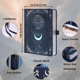 TIEFOSSI Bullet Dot Journal, 160 to 190 Numbered Pages, Diary for Work and Sketching, A5 Hardcover Leather Journal for Writing for Women and Men