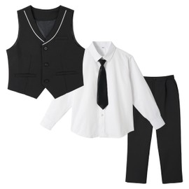 LOLANTA Boys Easter Suit Formal Clothing Set Trajes de niño Trajes de Primera Comunión para Niños (Black, 10-11 Years)