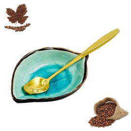 Coffee Spoon Rest, Ice Cracks Leaf Small Spoon Holder for Stove Top, Teaspoon Rest for Kitchen Counter, ceramic utensil holder for Coffee Bar Accessories(Ice Cracks Lake blue)