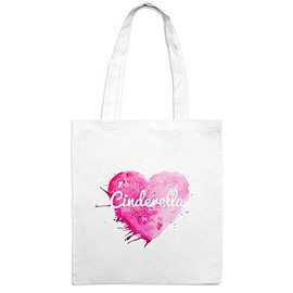 Jute Bag with Name Cinderella - Painted Heart Motif - Colour White - Fabric Bag, Jute Bag, Hipster Bag, White