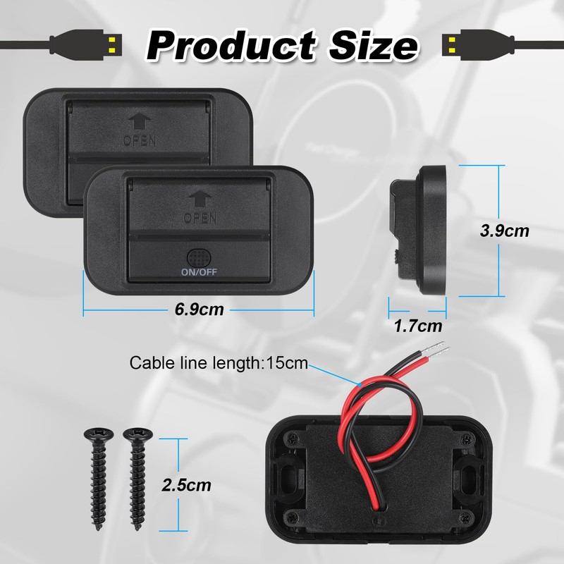 JIZZU 2Pcs Dual USB Car Charger Socket with Switch, 55W