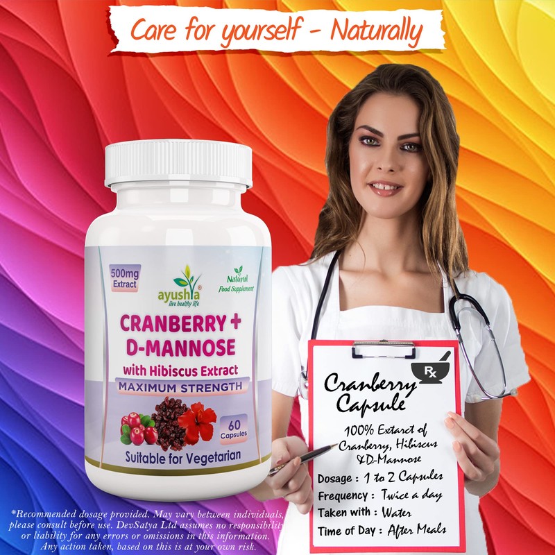 Ayushya Cranberry D-Mannose with Hibiscus Extract Capsules UTI Bladder Support