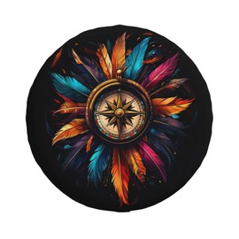 Compass Colorful Native American Feather Spare Tire Cover Wheel Protectors for Rv Camper Travel Trailer SUV Truck 16 Inch
