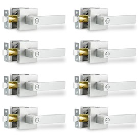 RAZCC Privacy Door Lever, Heavy Duty Interior Door Handles for Bathroom & Bedroom Privacy Door Lock Handle Keyless Door Knobs in Satin Nickel for Right & Left Sided Doors, 8 Pack