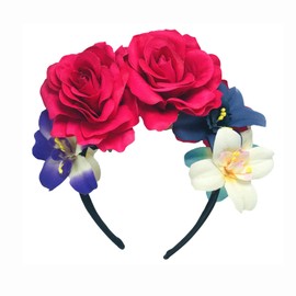 Floral Crown Headband Large Rose Flower Bridal Hair Accessories Costume Hair Wreath Decorations for Women Girls Festival Wedding Parties Photography