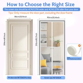 Heavy Duty Cat Screen Door - Escape-Proof Pet Door with Reinforced Mesh & Zipper, Anti-Mosquito Fly Curtain for Cats/Dogs, Suitable for Living Room, Kitchen, Bedroom, Patio - 90x210cm