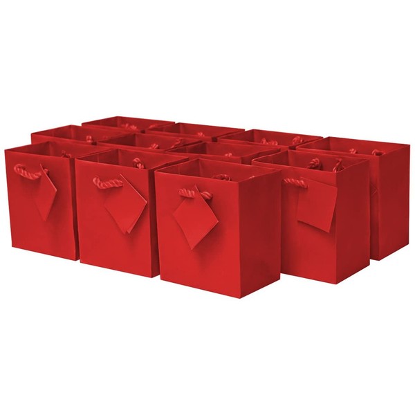 4x2.75x4.5" 12 Pcs. Extra Small Red Premium Quality Paper Gift Bags with Handles, Party Favor Bags for Birthday Parties, Weddings, Holidays and All Occasions