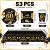 AURALIN 60th Black Gold Birthday Party Tableware Set 53P for