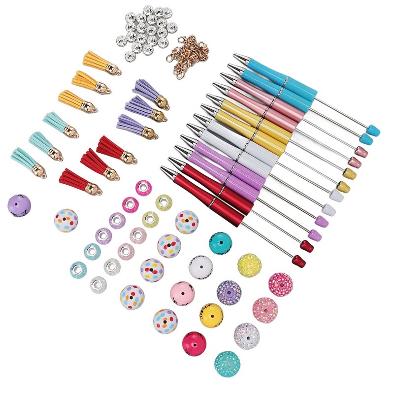 12PCS Beadable Pens Kit Bright Colors DIY Making Beaded Ballpoint