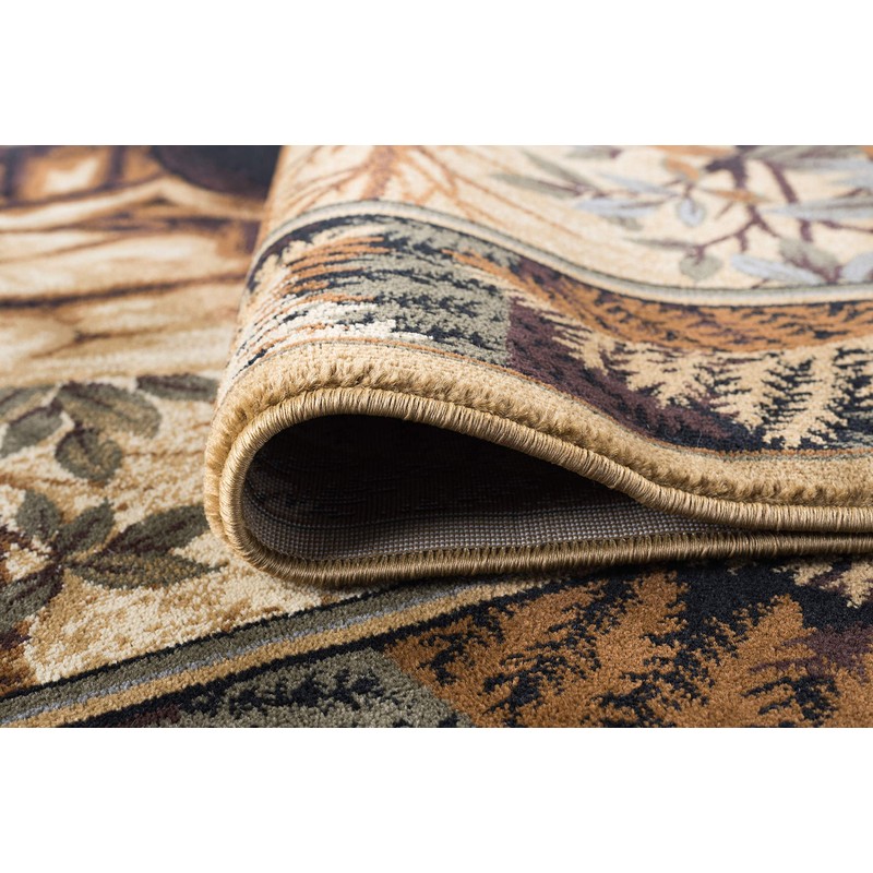 Fern Bear Novelty Lodge Pattern Beige Rectangle Area Rug, 8'