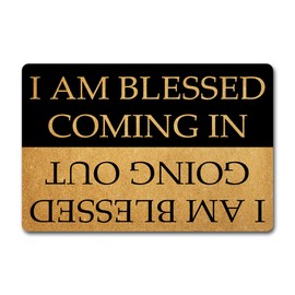Julia Funny Welcome Doormats Hello Doormat I AM Blessed Coming I AM Blessed Going Out Bless Doormat (23.7 in X 15.6 in) Fabric Top with a Anti-Slip Rubber Back for The Entrance Way Indoor Doormats