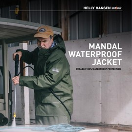 Helly-Hansen Workwear Mandal Waterproof Jacket for Men - Adjustable Hood, PVC-Coated Protective Windbreaker & Rain Coat - 480 Army Green - Large