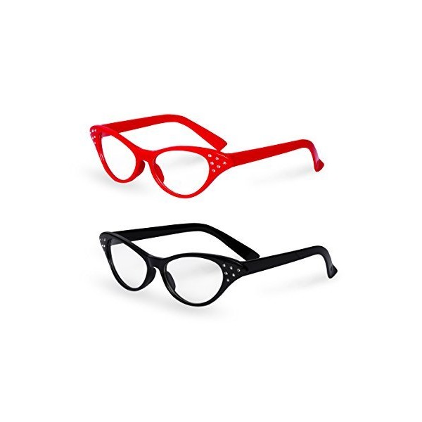 Big Mo's Toys Red/Black Cat Eye Retro Costume Dress Up Hip Hop Rhinestone Glasses (2 Pack)