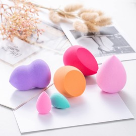 FITDON Make-Up Sponge Set, 6 Pieces Latex-Free Beauty Blender Makeup Sponges with Sponges Holder, Flawless for Liquid, Cream and Powder