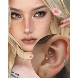 COCAHRM Heart Lock Septum Rings 16G Silver Septum Jewelry Surgical Steel Daith Rook Jewelry Cute Helix Daith Earrings for Women Men