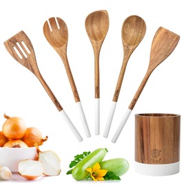 BILL.F Wooden Cookware Set, Kitchen Cookware Kitchen Gadget 6 Piece Spoon & Spatula Mix, Suitable for Non-stick Pot and Pan Cookware, Turner