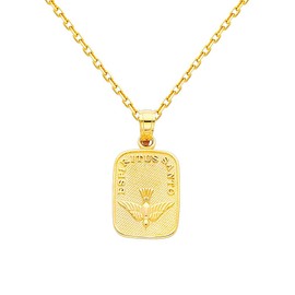 The World Jewelry Center 14k Real Yellow Gold Religious Baptism Pendant with 1.2mm Cable Chain Necklace - 16"