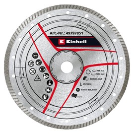 Original Einhell Turbo Diamond Cutting Disc 250 x 25.4 mm (Stone Cutter Accessories, Diameter 250 x 25.4 mm, 6 mm Turbo Diamond Edge, Max. 7650 rpm, for Stone Cutting Machines)
