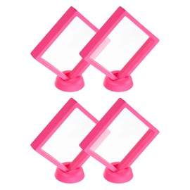 uxcell 4 Pcs 3D Floating Display Case, 4.33 x 4.33 Inch Floating Frame Display Holder Stand, Transparent PE Jewelry Storage Box, Rose Red