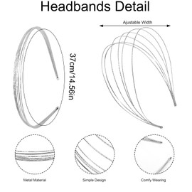 Tobeffect Multi Layers Metal Headbands for Women, 2Packs Fashion Thin Headband Silver Elegant Hairband, Non Slip Multi Layered Headpiece Hair Accessories for Women Girls